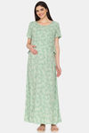 Coucou Maternity Woven Full Length Nightdress With Front Zipper And Discreet Feeding - Summer Green — thumbnail 4